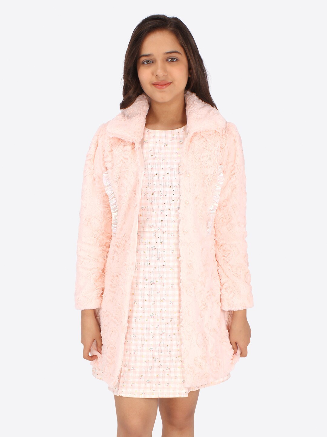 

CUTECUMBER A-Line Dress With Fur Jacket, Pink