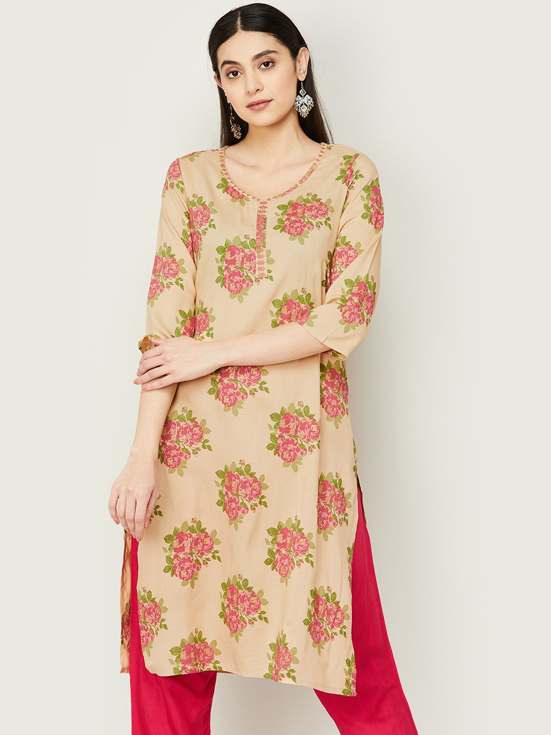 

Melange by Lifestyle Women Floral Printed Kurta, Beige