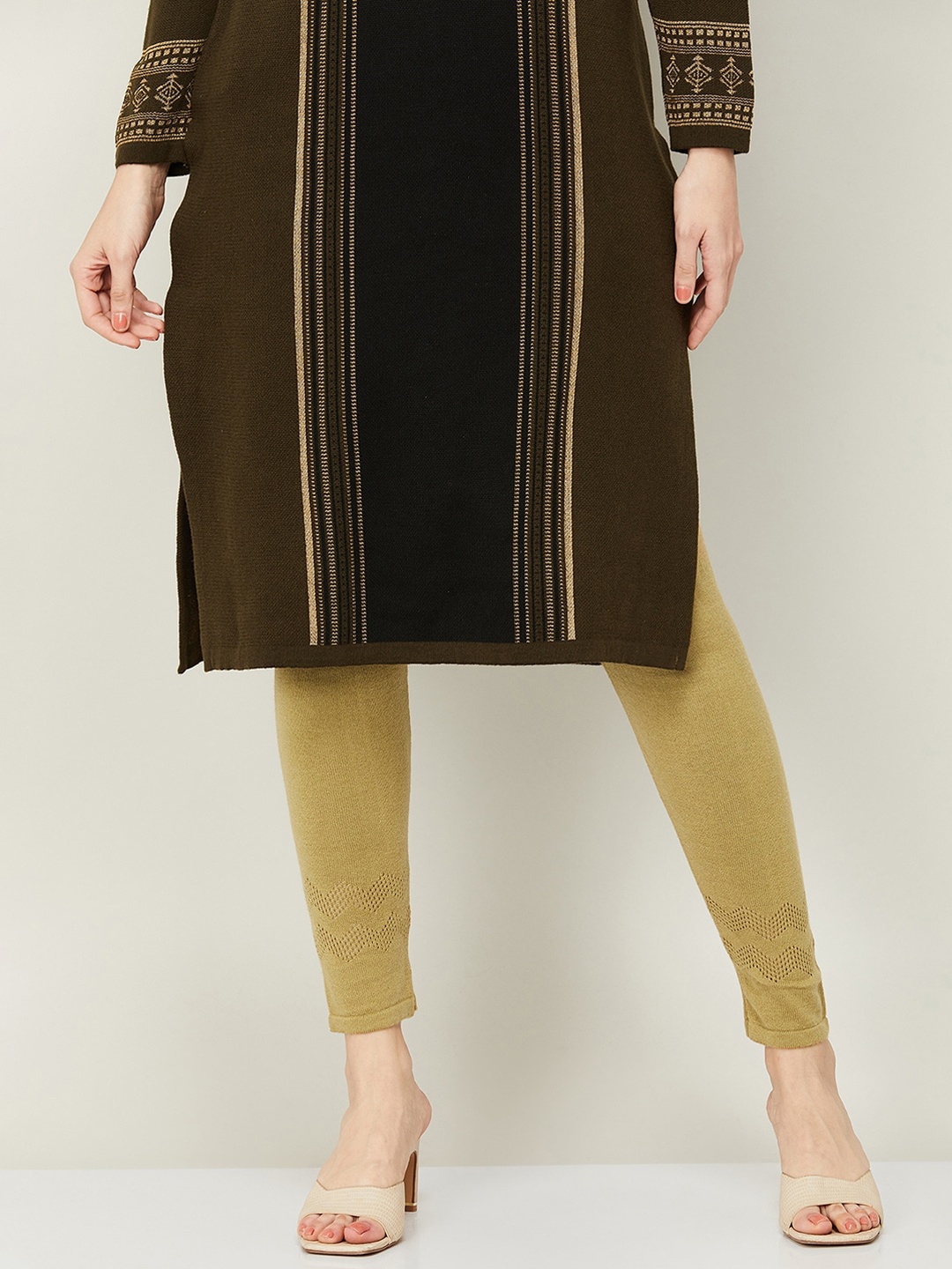 

Melange by Lifestyle Acrylic Ankle-Length Leggings, Beige