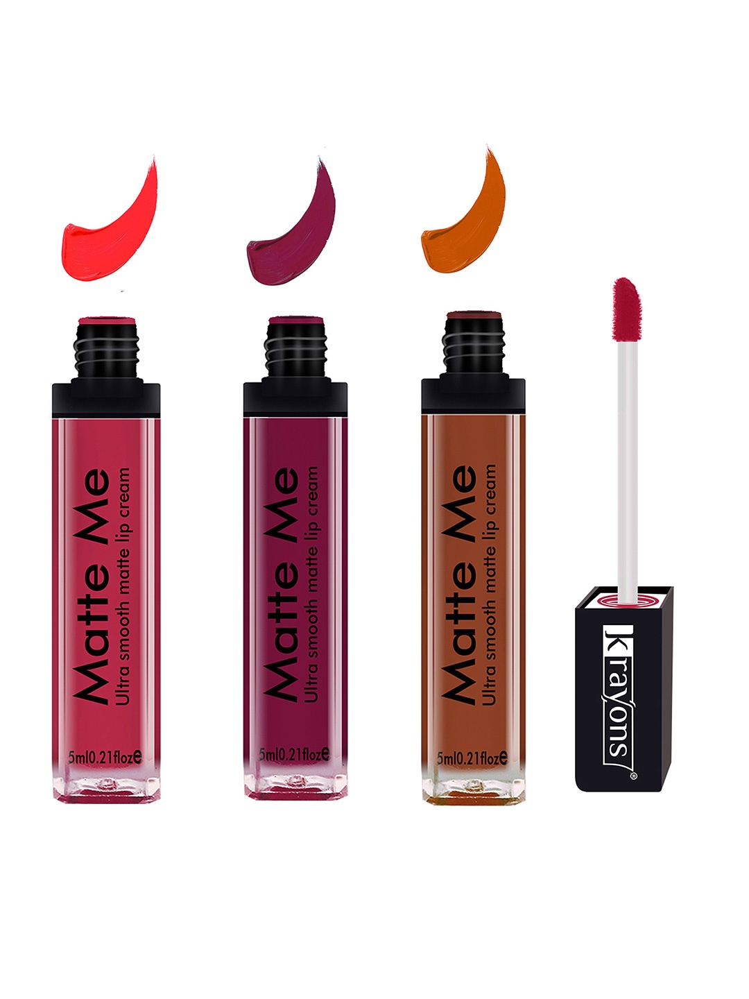 

krayons Set of 3 Matte Me Ultra Smooth Waterproof Liquid Lipstick - 5 ml each, Red