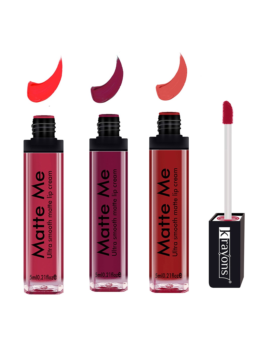 

krayons Set of 3 Matte Me Ultra Smooth Waterproof Liquid Lipstick - 5 ml each, Pink