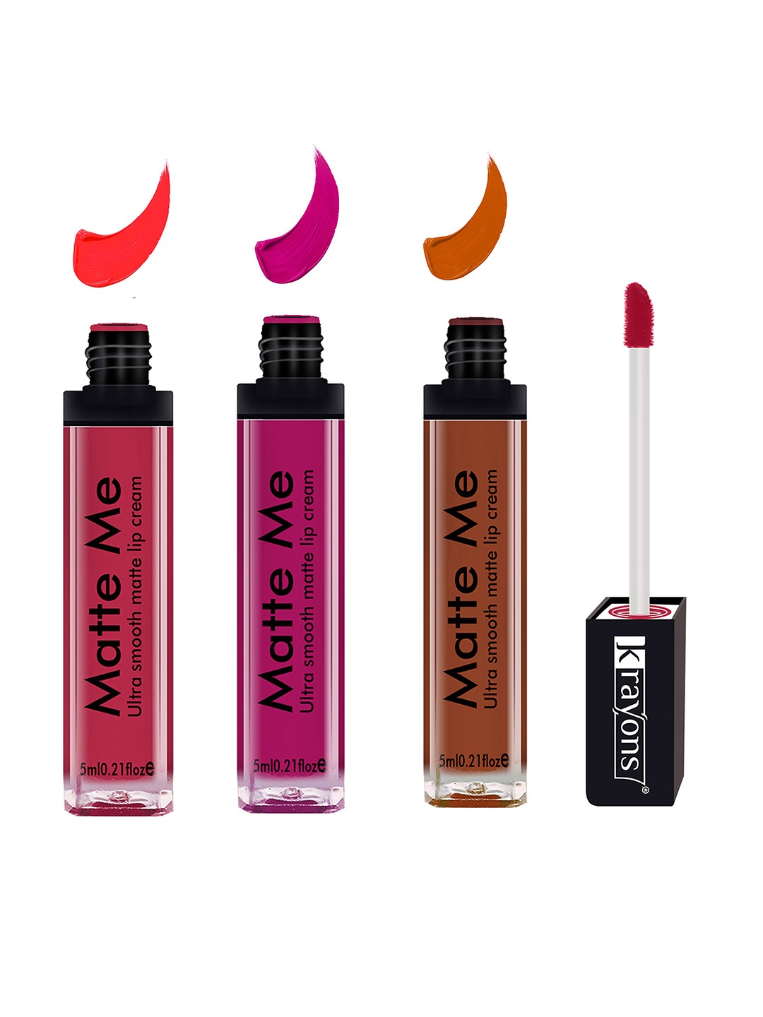 

krayons Set of 3 Matte Me Ultra Smooth Waterproof Liquid Lipstick - 5 ml each, Pink