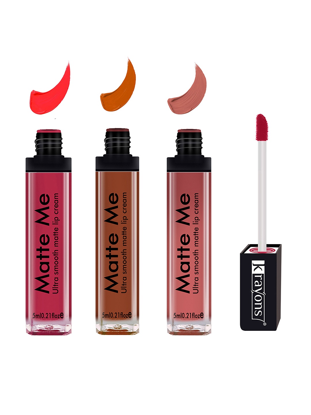 

krayons Set of 3 Matte Me Ultra Smooth Waterproof Liquid Lipstick - 5 ml each, Orange