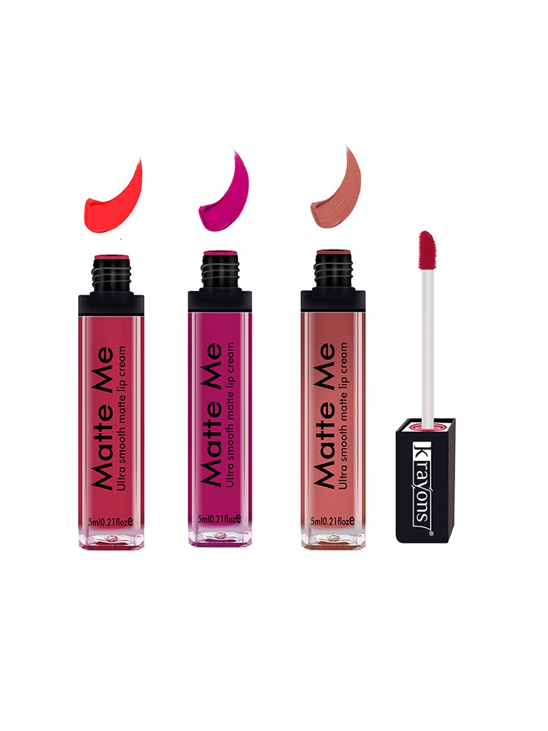 

krayons Set of 3 Matte Me Ultra Smooth Waterproof Liquid Lipstick - 5 ml each, Pink