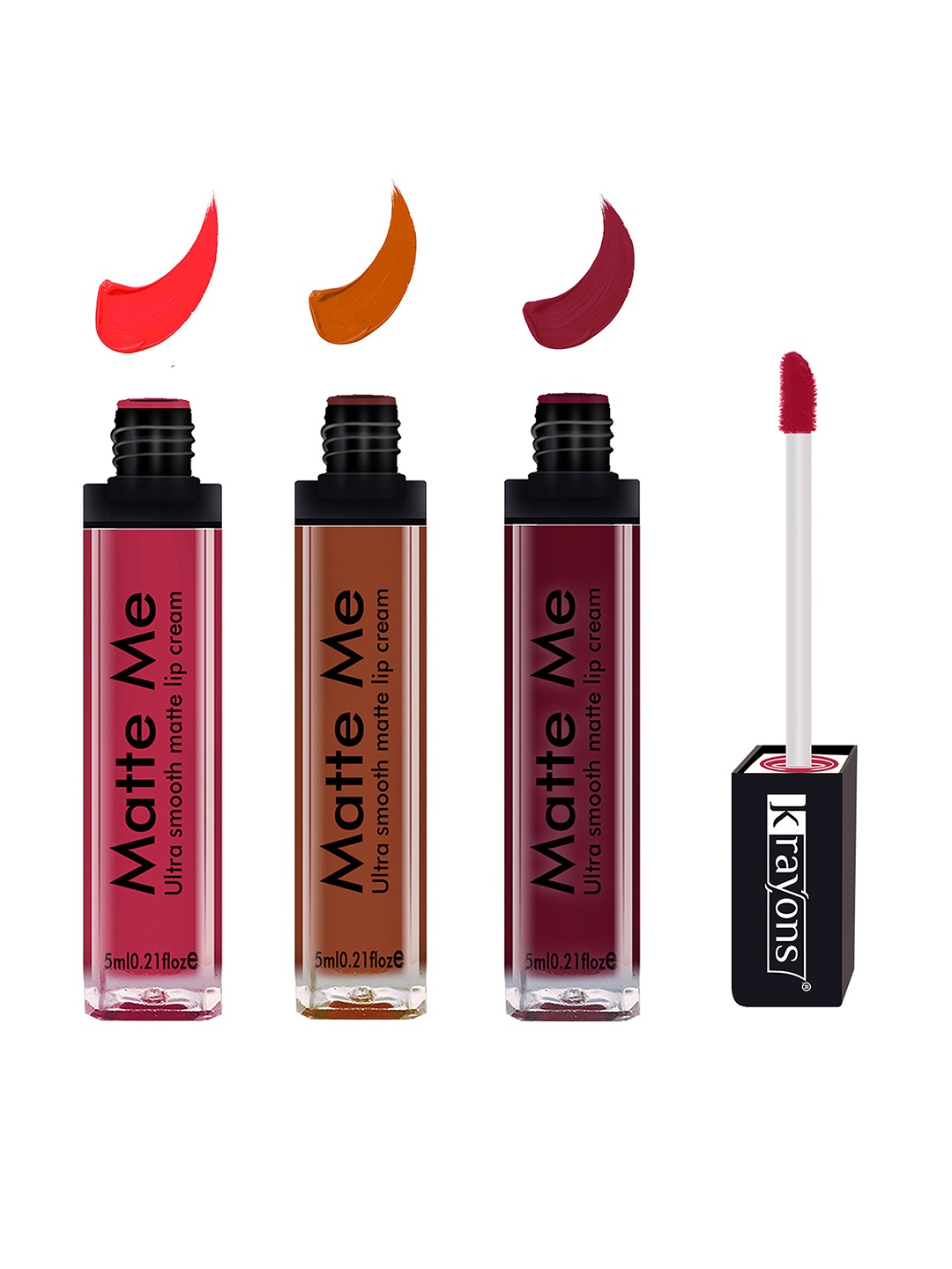 

krayons Set of 3 Matte Me Ultra Smooth Waterproof Liquid Lipstick - 5 ml each, Maroon