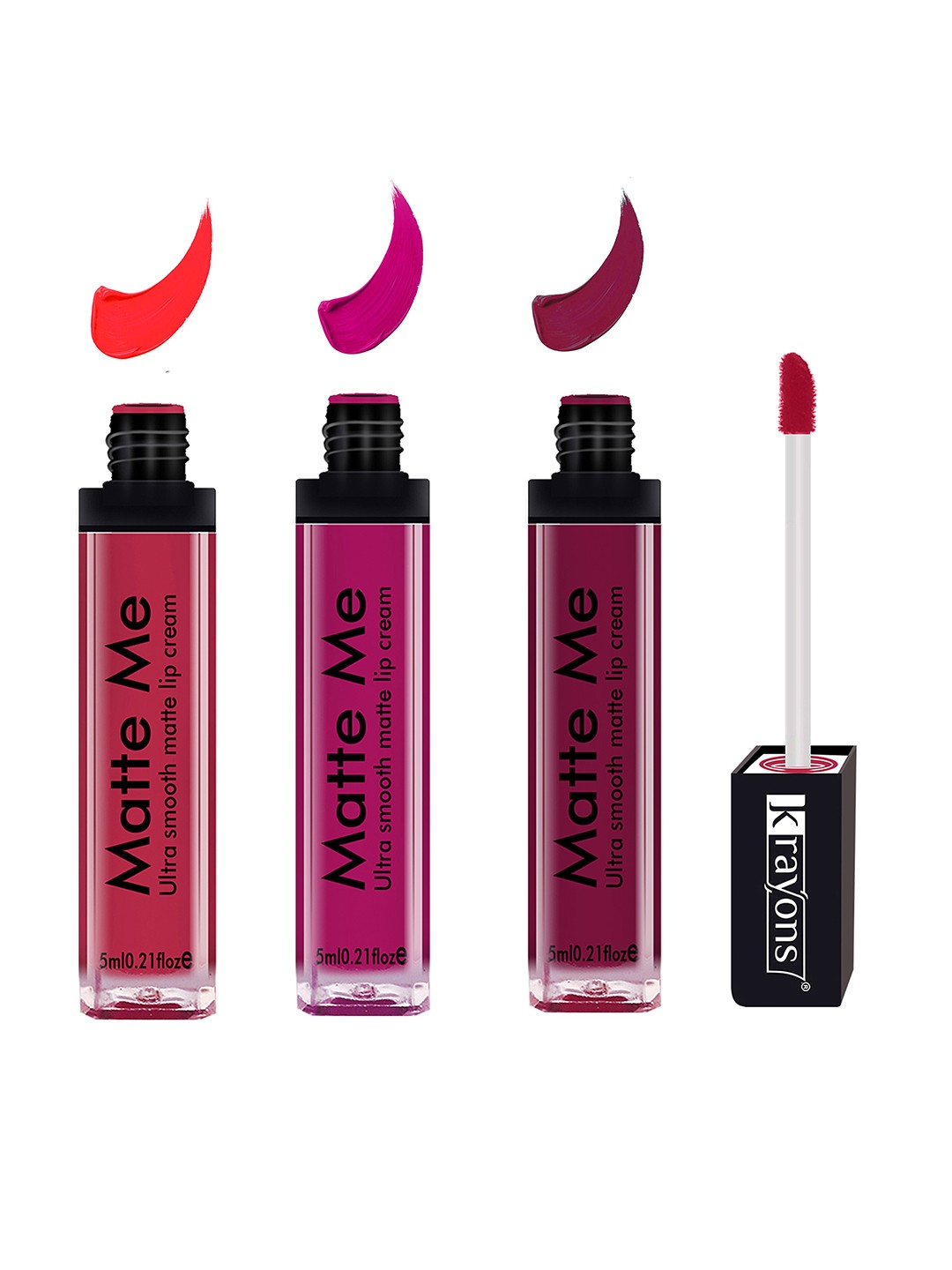 

krayons Matte Me Set Of 3 Ultra Smooth Lip Cream Lipstick 5ml each, Pink