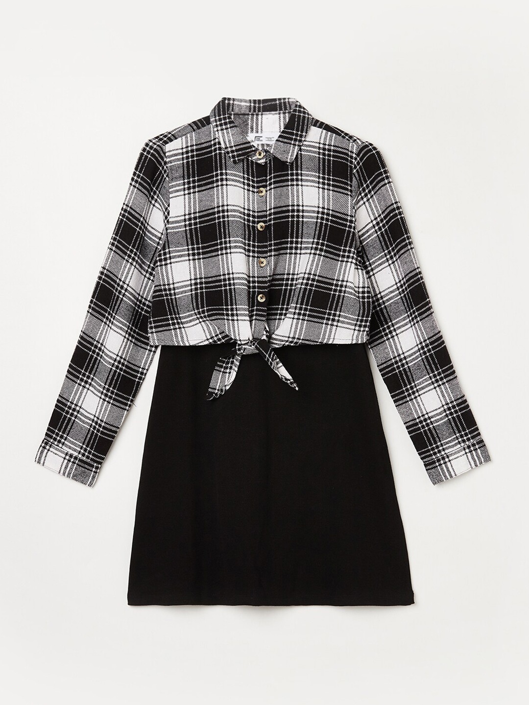 

Fame Forever by Lifestyle Pure Cotton A-Line Dress With Checked Shirt, Black