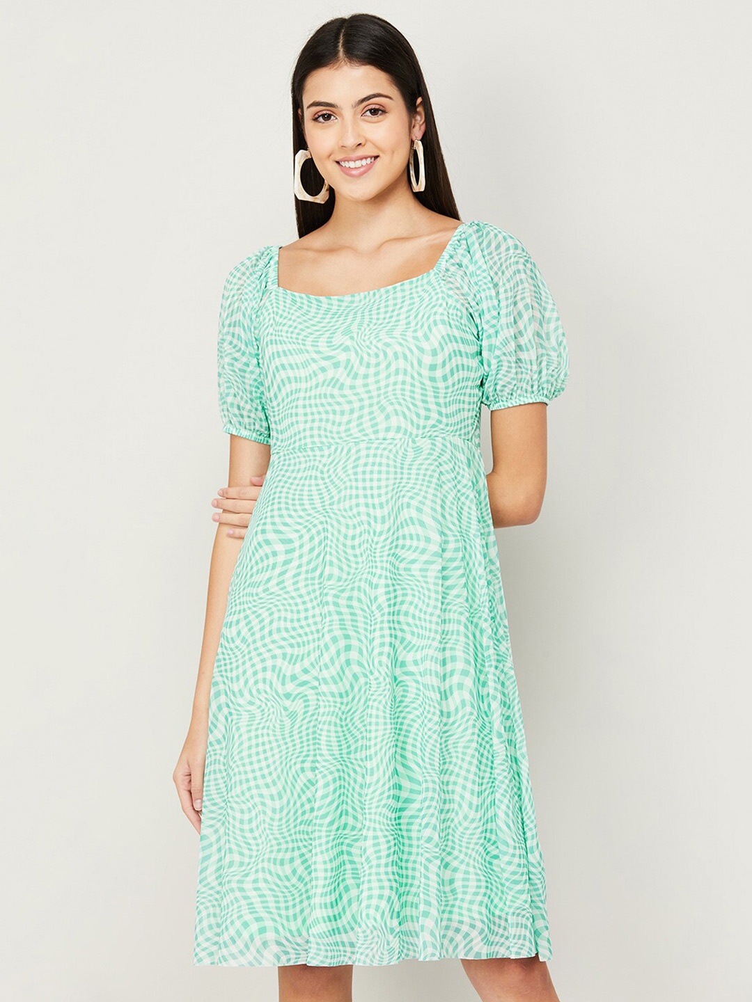 

CODE by Lifestyle Checked A-Line Dress, Sea green