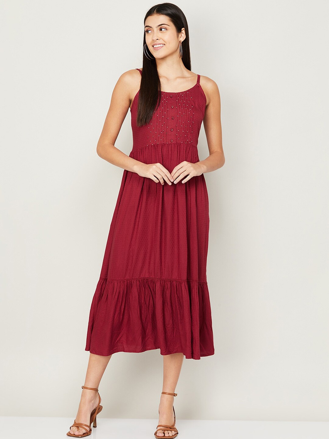 

Colour Me by Melange Shoulder Strap Midi Dress, Maroon