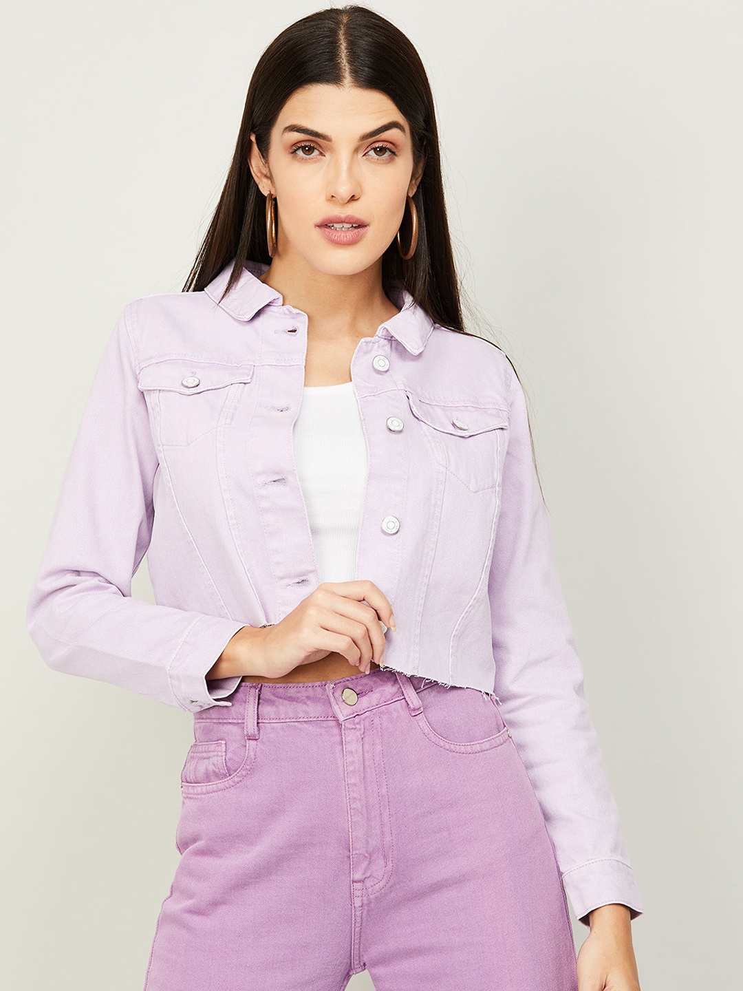 

Ginger by Lifestyle Women Cotton Crop Denim Jacket, Lavender