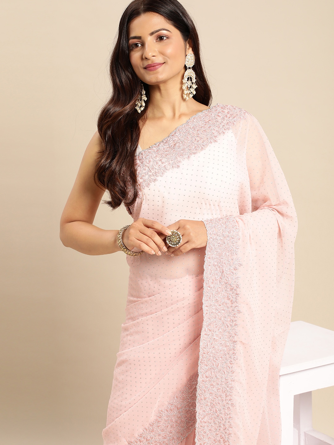 

kasee Embellished Beads and Stones Saree, Pink