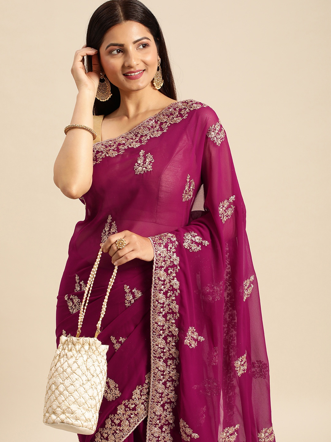 

kasee Embroidered Ethnic Saree, Magenta