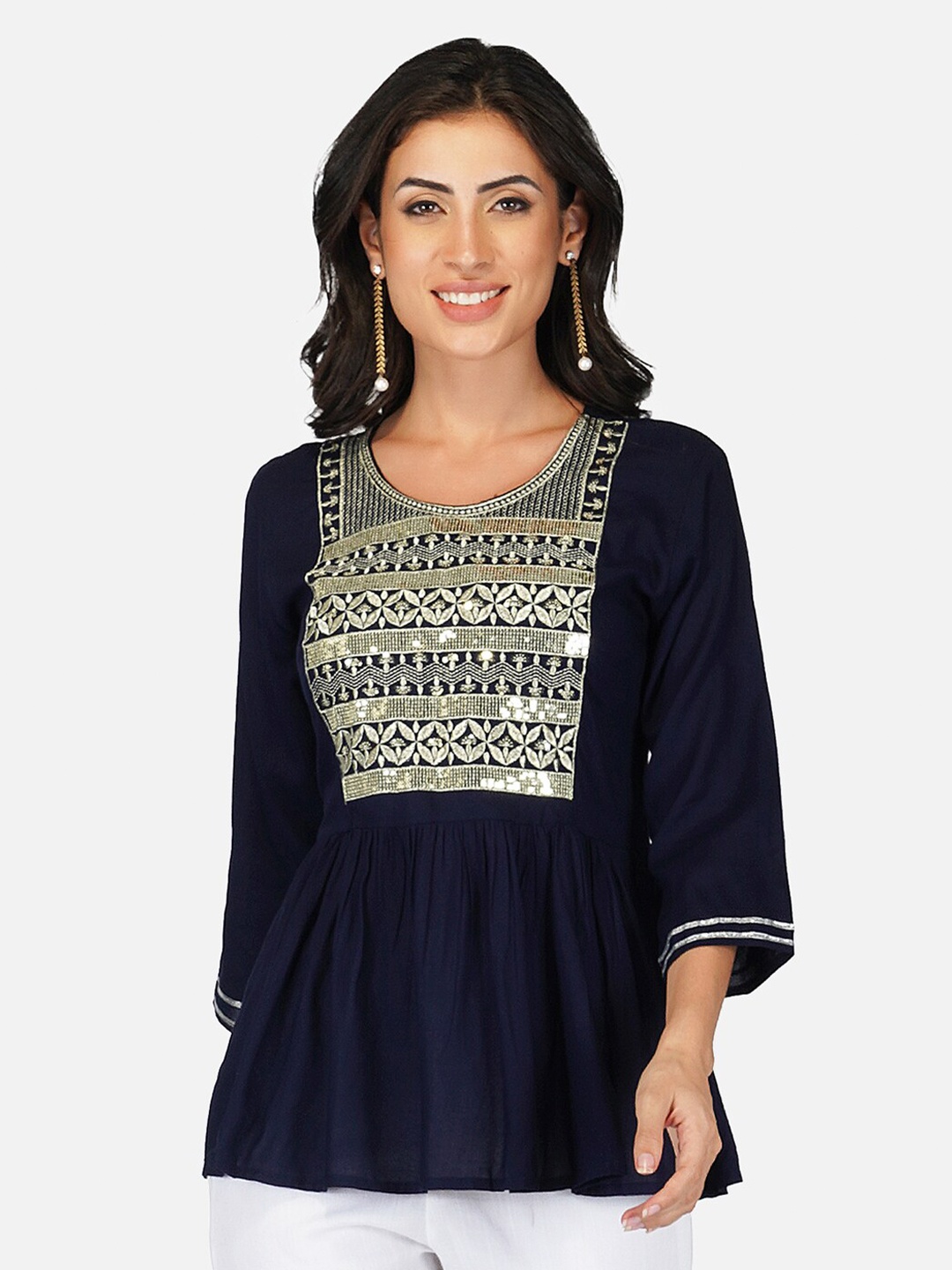 

Aarti Fashion Embellished Longline Top, Navy blue