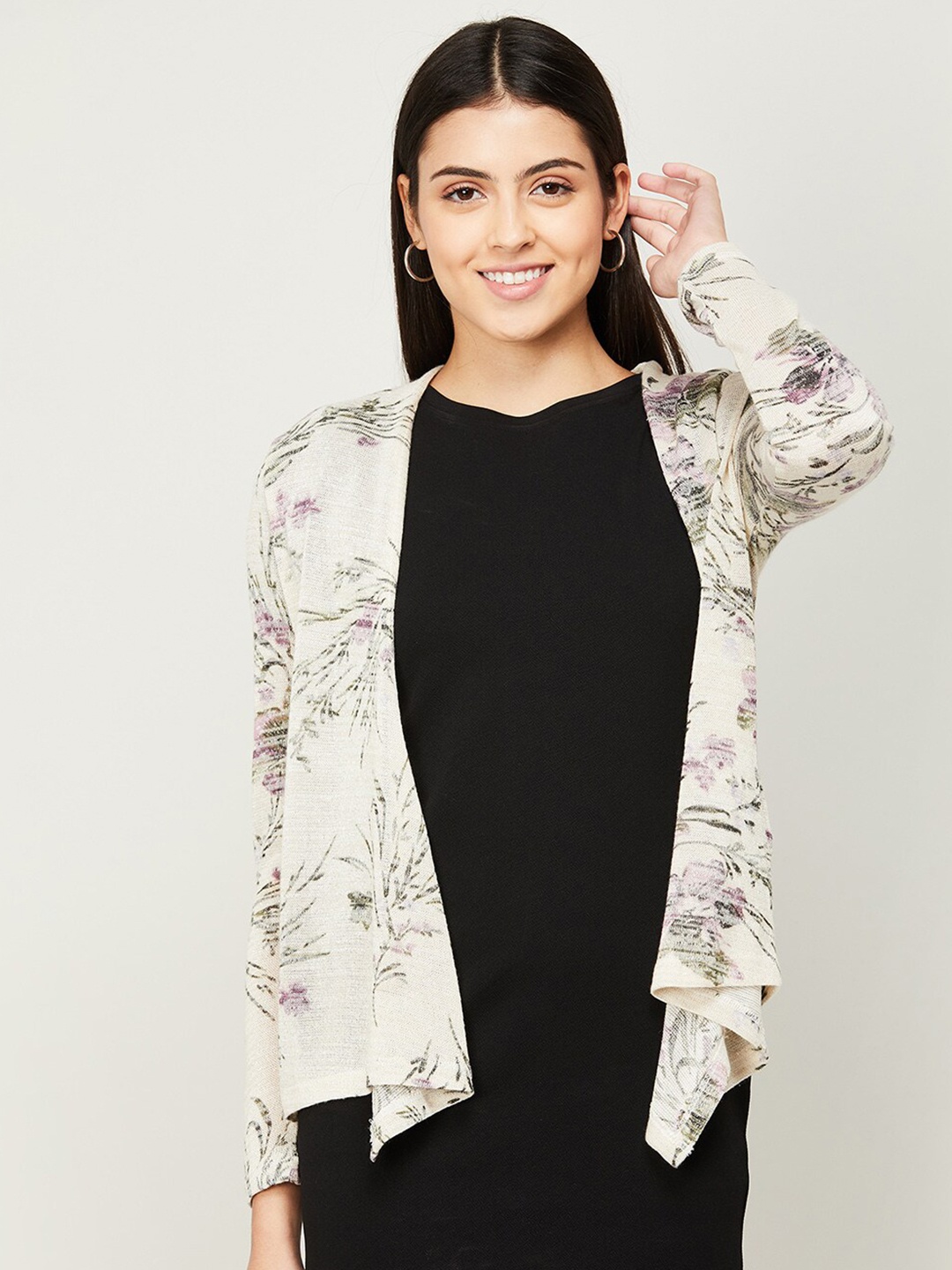 

CODE by Lifestyle Women Floral Printed Shrug, Beige