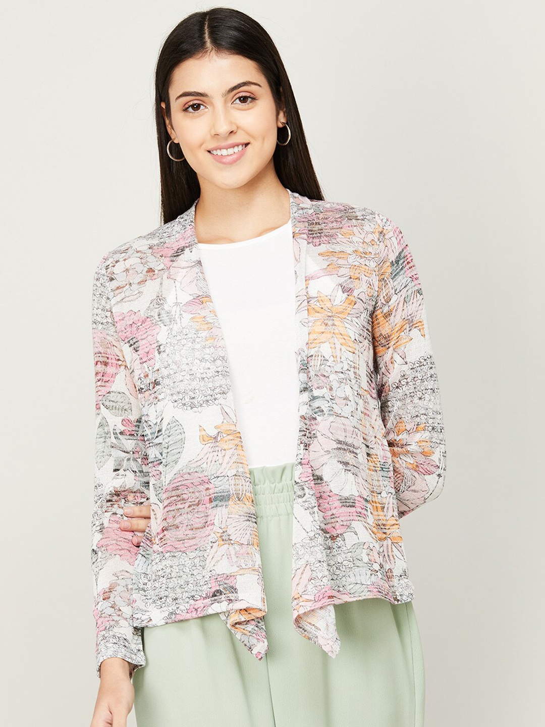 

CODE by Lifestyle Women Floral Printed Shrug, White