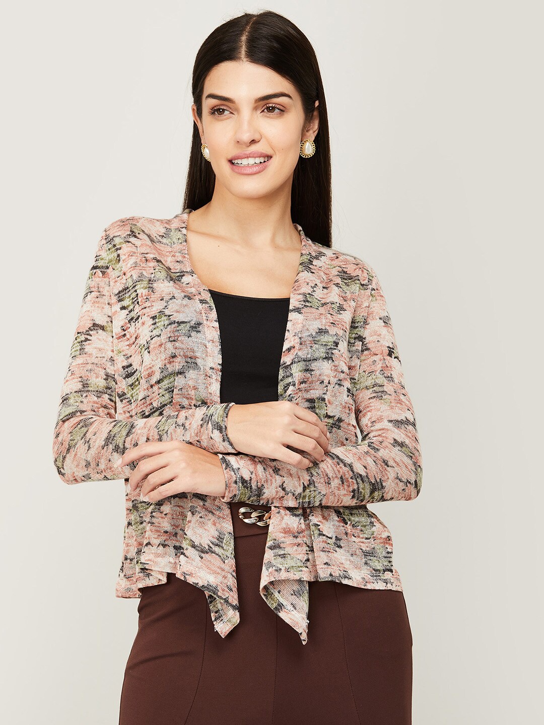 

CODE by Lifestyle Women Floral Printed Shrug, Black