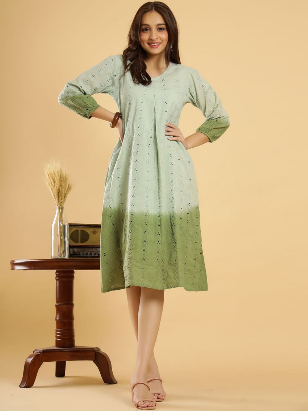

AUTUMN LANE Tie and Dye Dyed Cotton A-Line Dress, Sea green