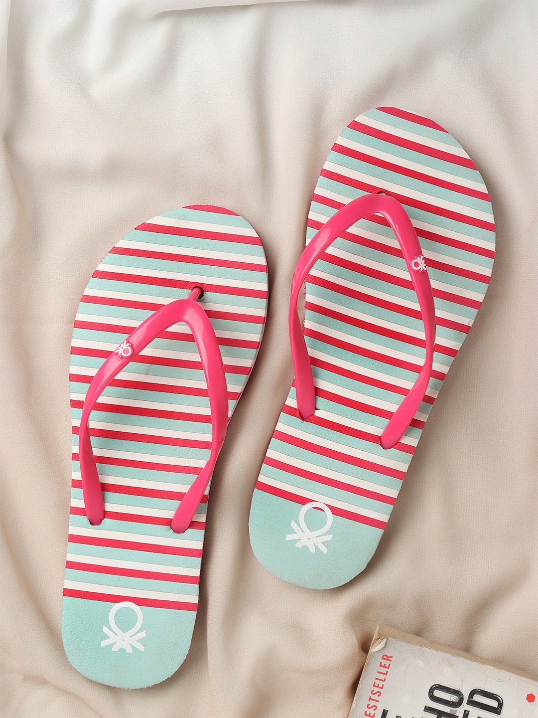 

United Colors of Benetton Women Striped Rubber Thong Flip-Flops, Sea green