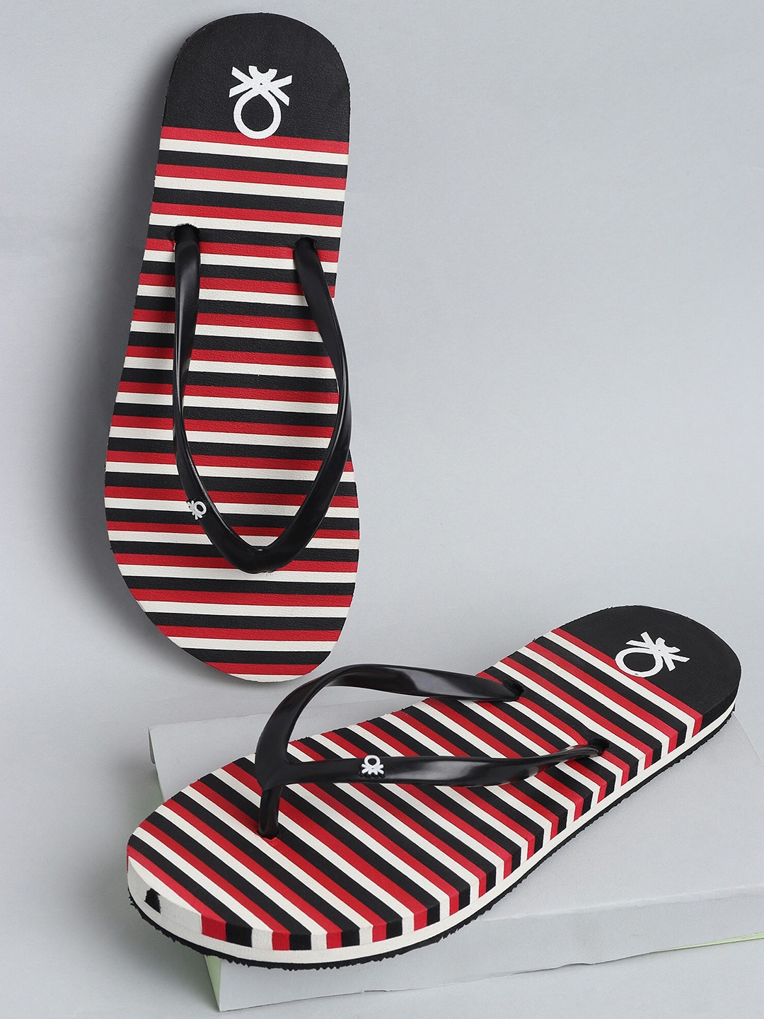

United Colors of Benetton Women Striped Rubber Thong Flip-Flops, Red