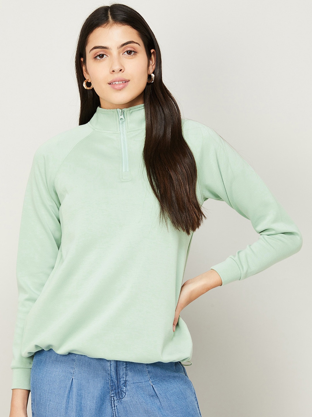 

Fame Forever by Lifestyle Mock Collar Pullover Sweatshirt, Sea green