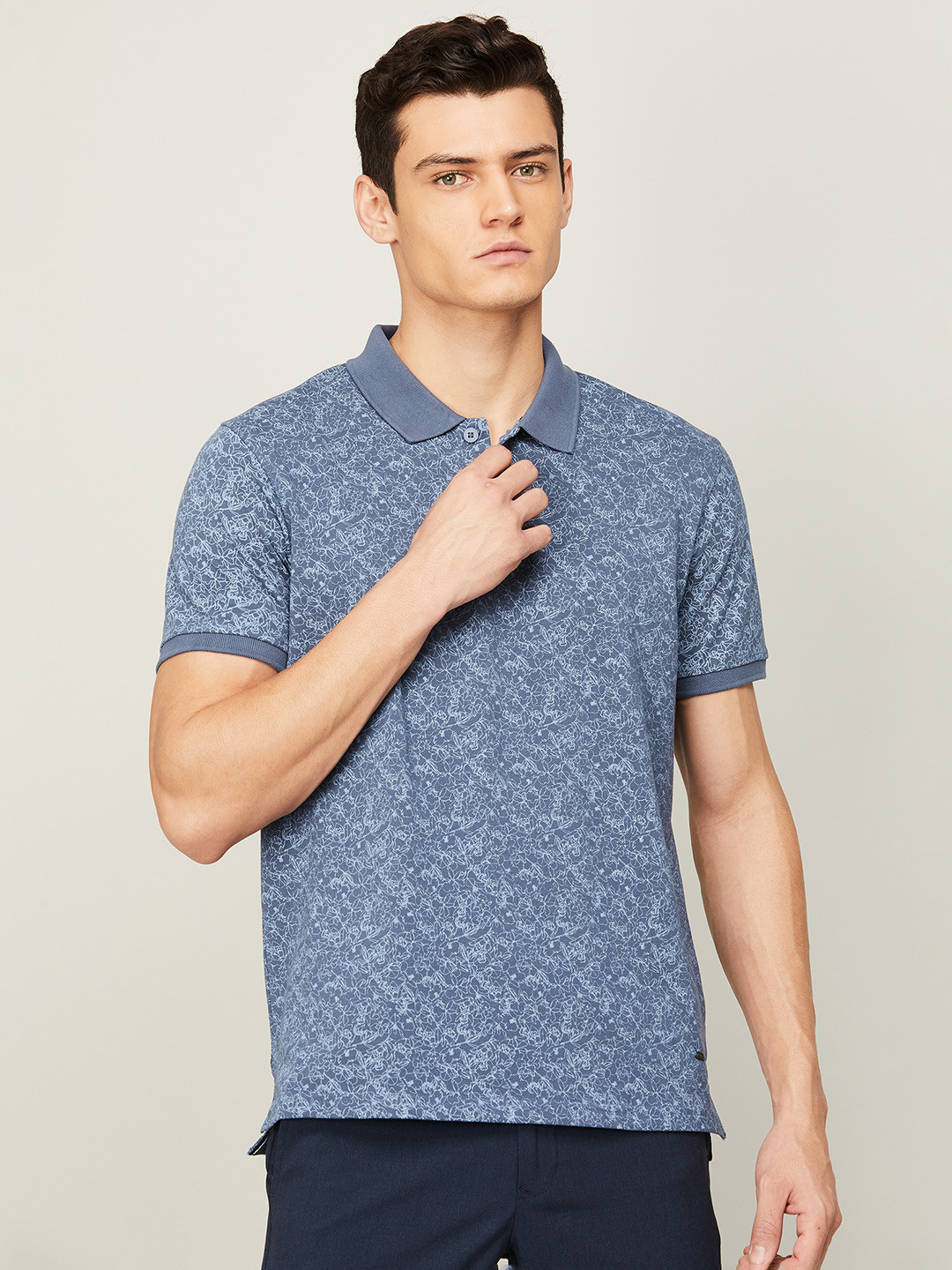 

CODE by Lifestyle Men Printed Polo Collar Cotton T-shirt, Blue