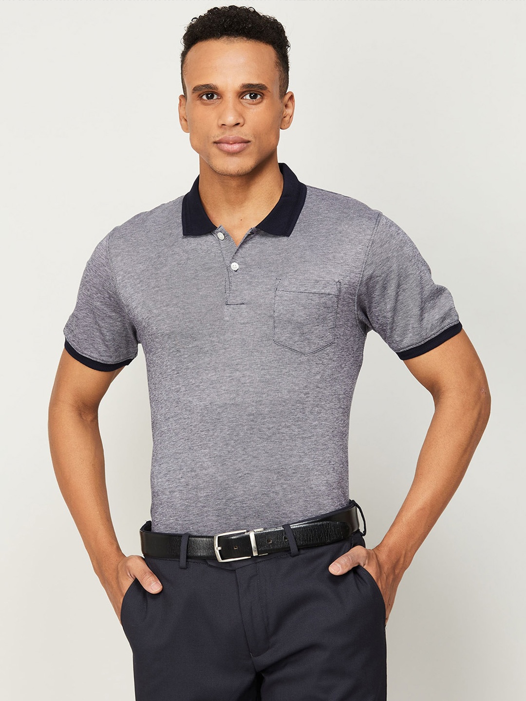 

CODE by Lifestyle Men Polo Collar Pure Cotton Slim Fit T-shirt, Navy blue
