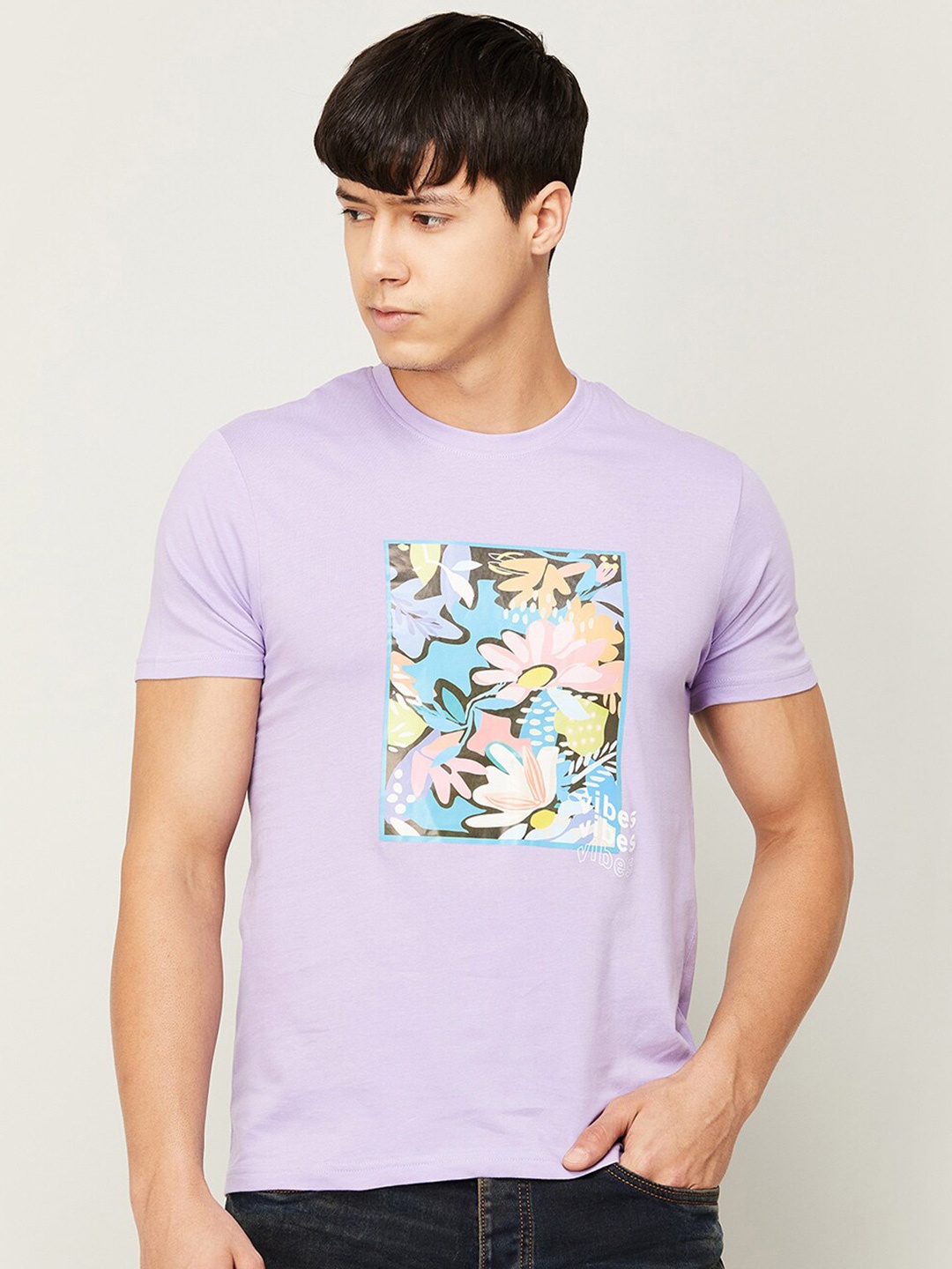 

Fame Forever by Lifestyle Men Floral Printed Cotton T-shirt, Purple