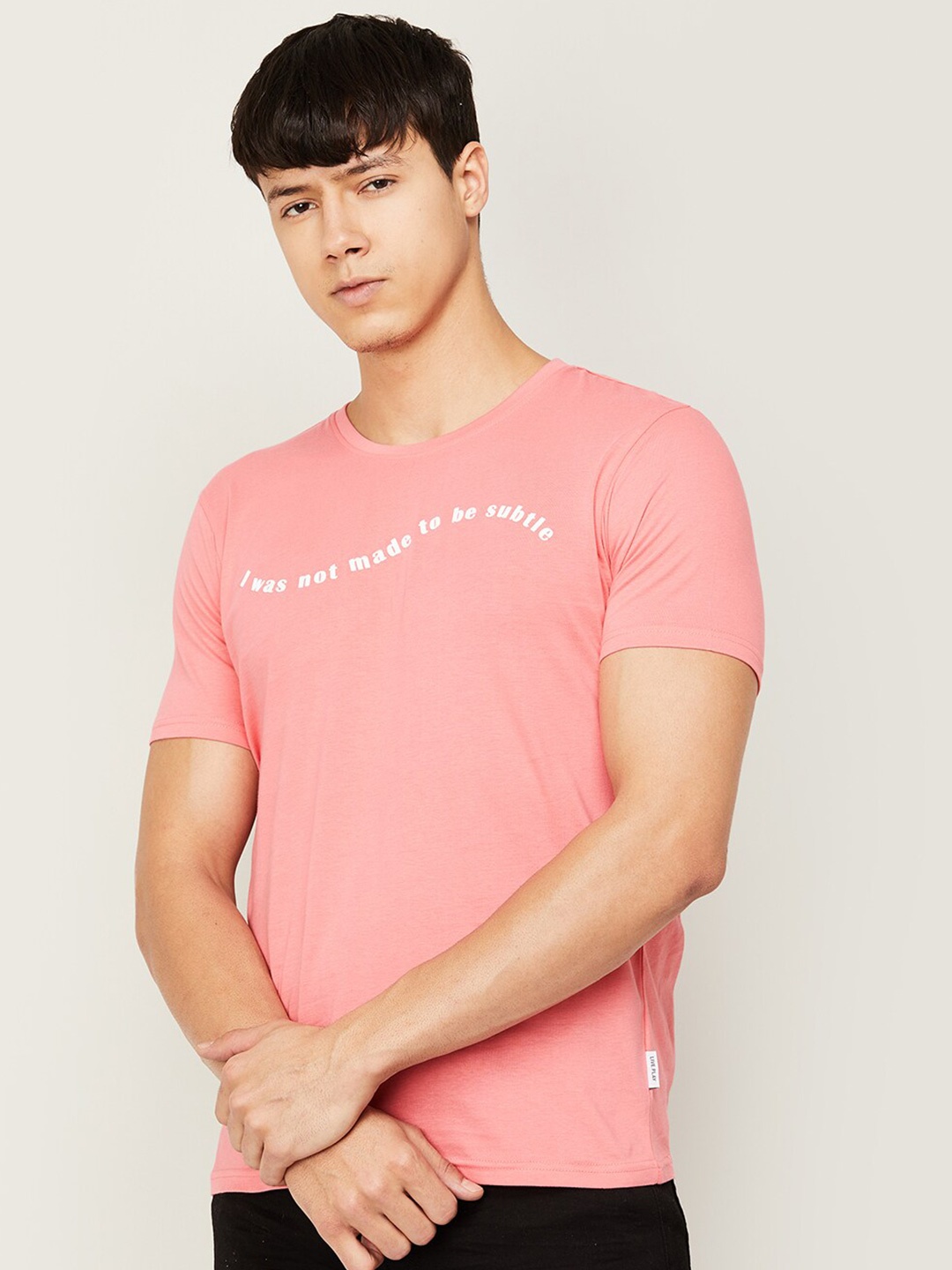 

Fame Forever by Lifestyle Men Typography Printed Cotton T-shirt, Peach