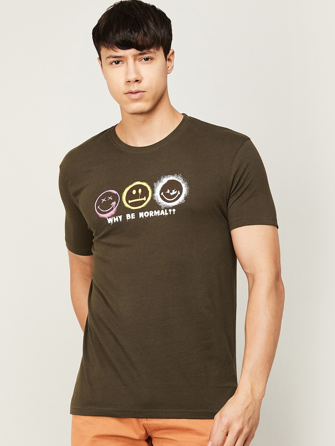 

SmileyWorld Men Typography Printed T-shirt, Olive