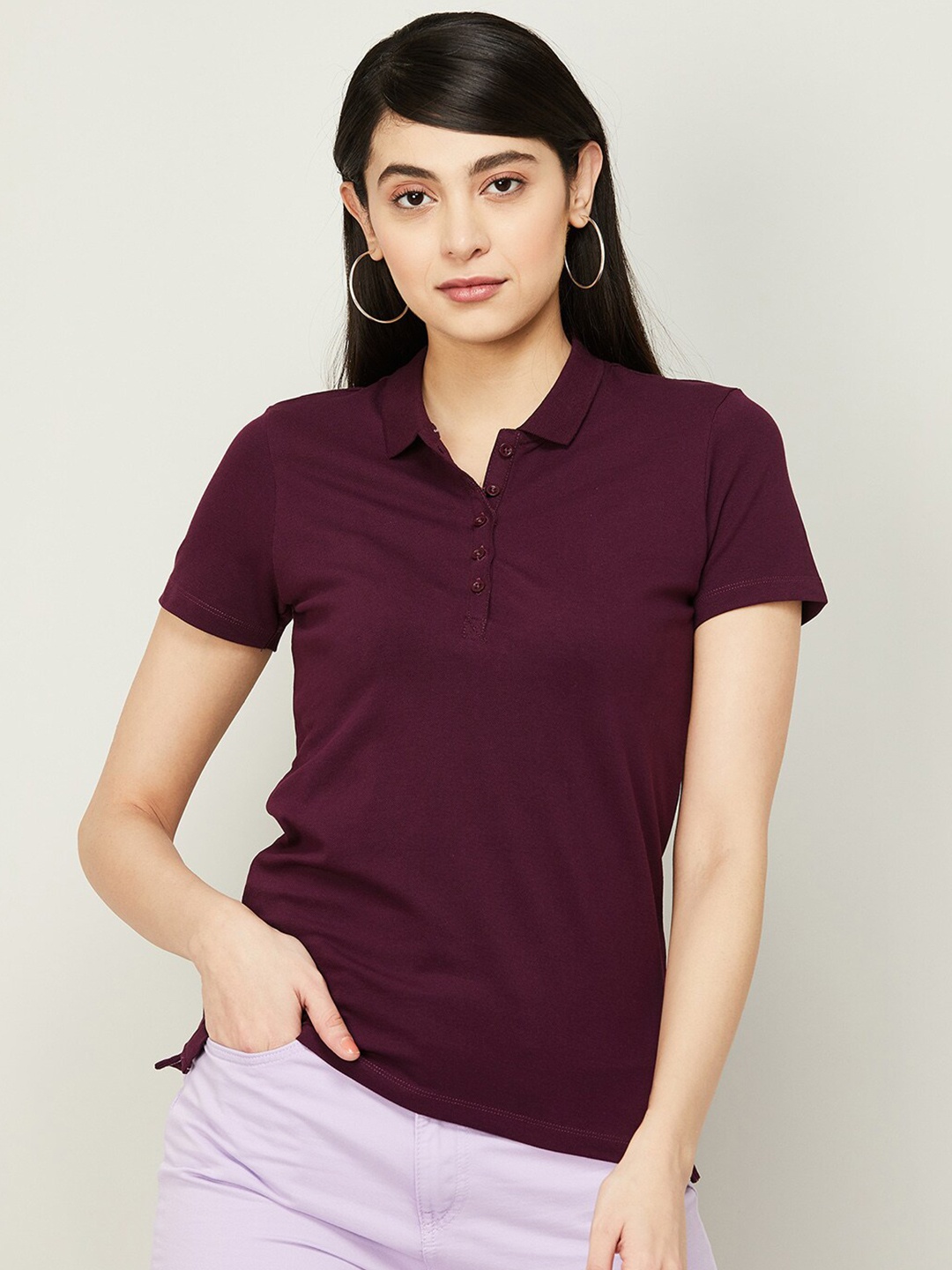 

CODE by Lifestyle Polo Collar Cotton T-shirt, Maroon
