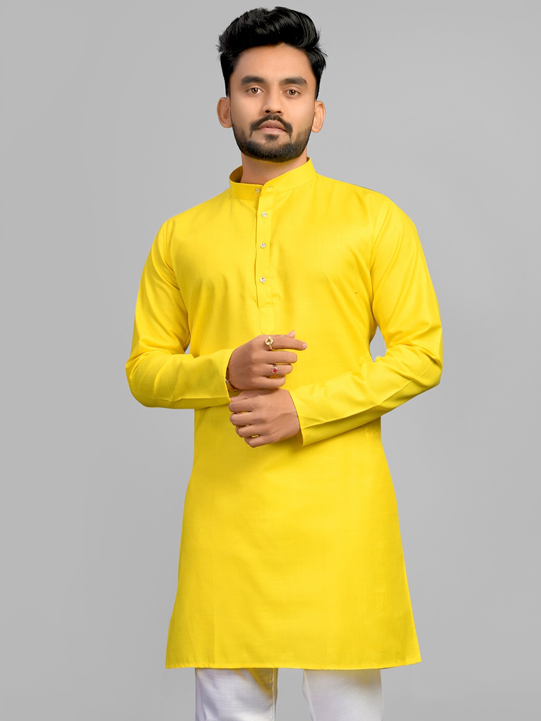 

Fashion FRICKS Men Cotton Kurta, Yellow