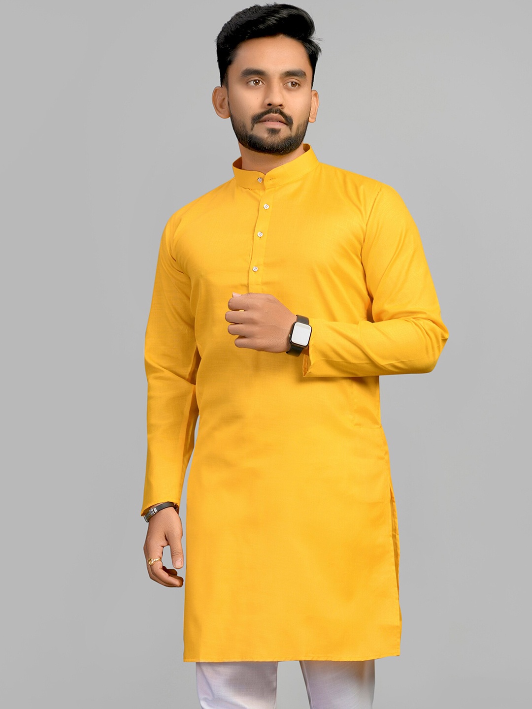 

Fashion FRICKS Men Mustard Yellow Thread Work Kurta
