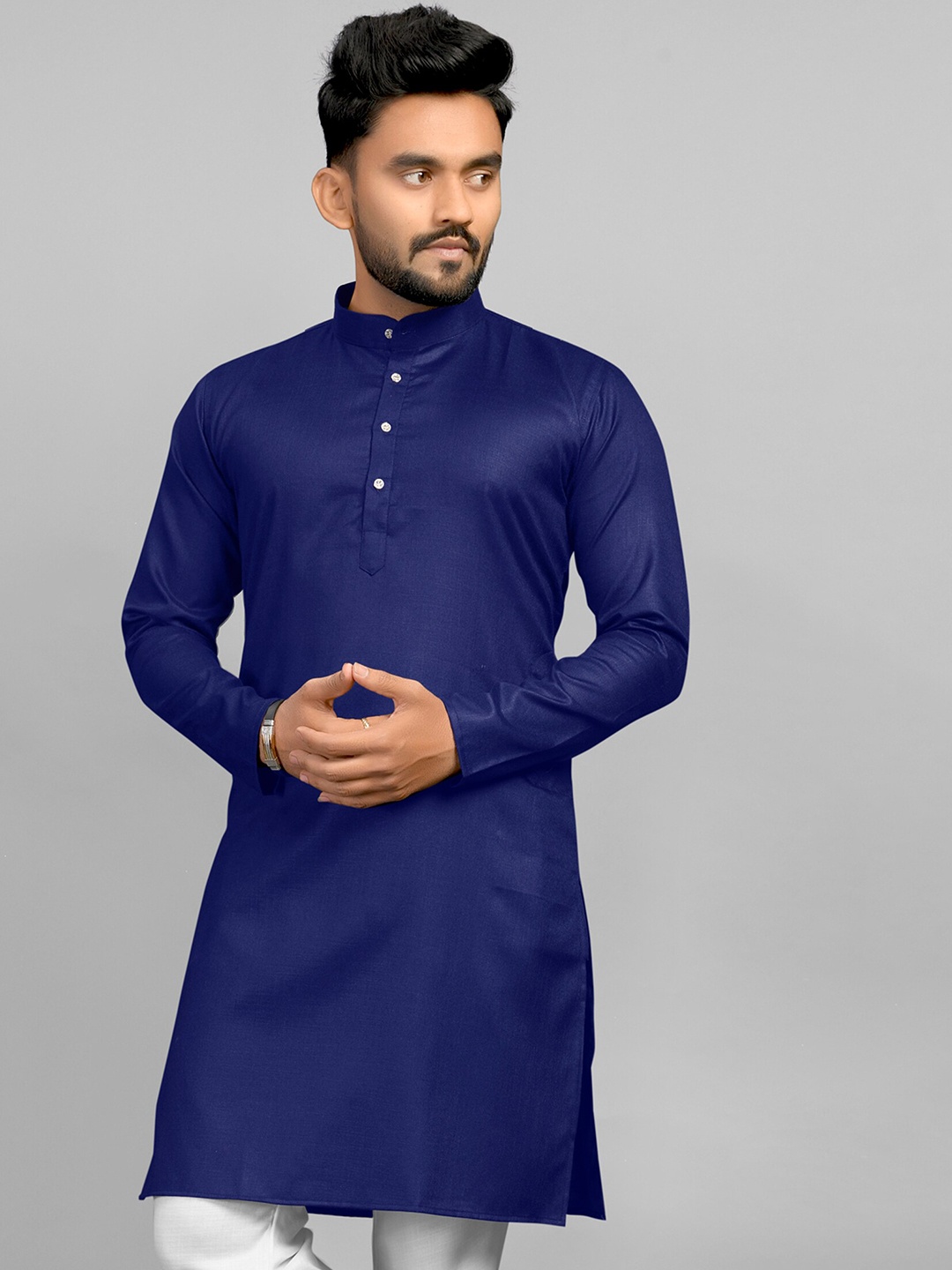 

Fashion FRICKS Men Navy Blue Thread Work Kurta