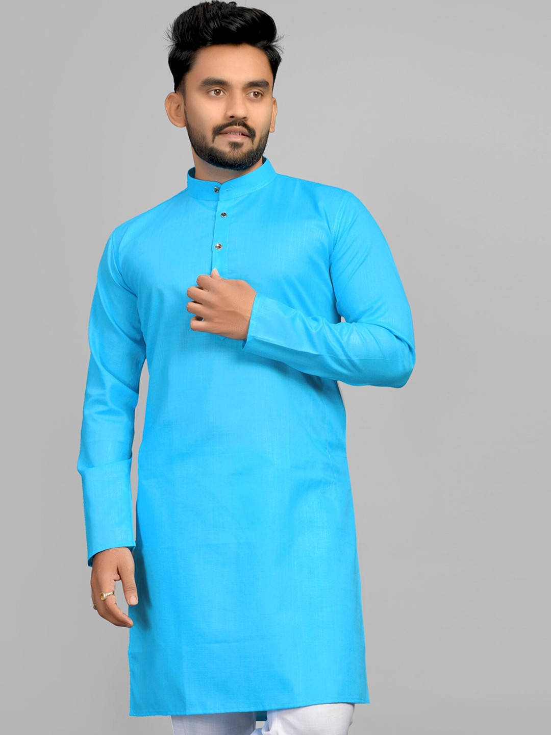 

Fashion FRICKS Men Turquoise Blue Thread Work Kurta