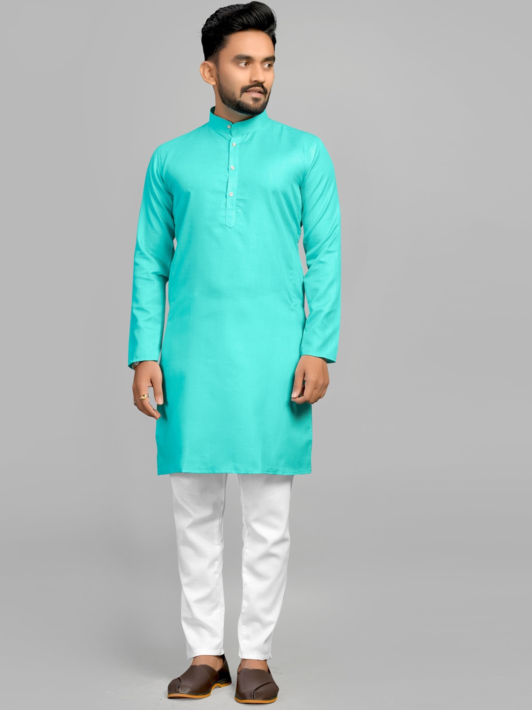 

Fashion FRICKS Men Sea Green Thread Work Kurta