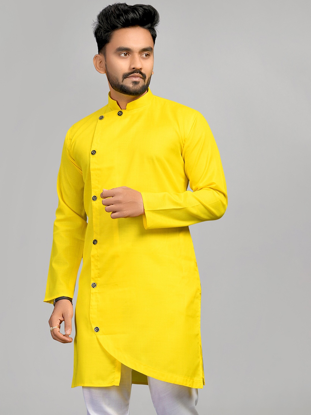 

Fashion FRICKS Men Mandarin Collar Kurta Kurta, Yellow