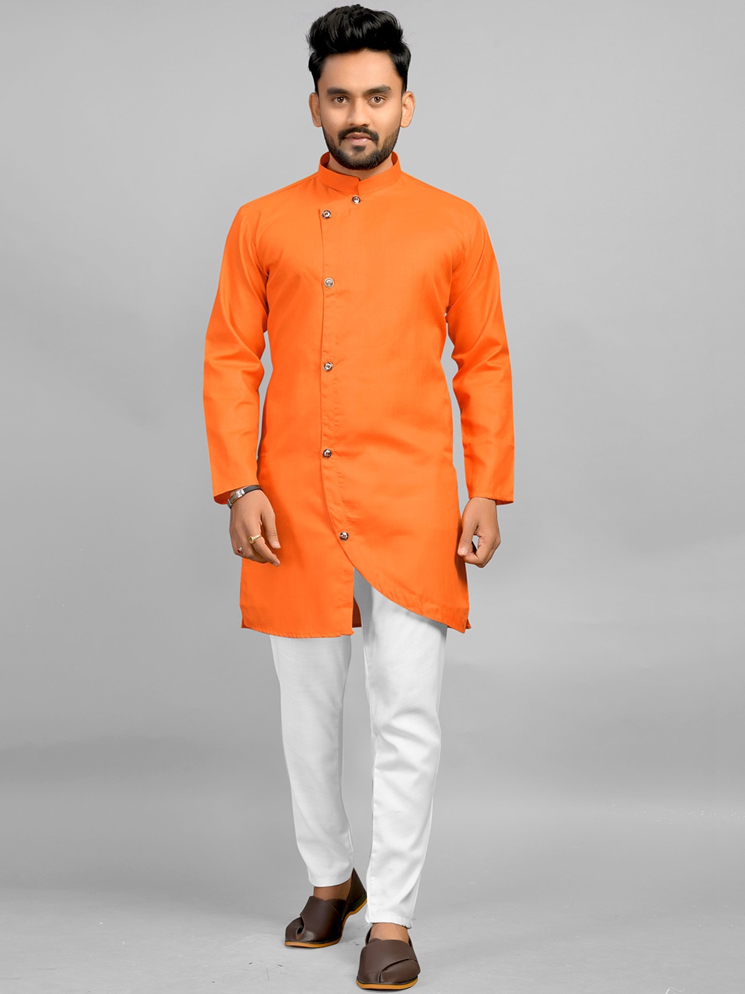 

Fashion FRICKS Mandarin collar Men Kurta, Orange
