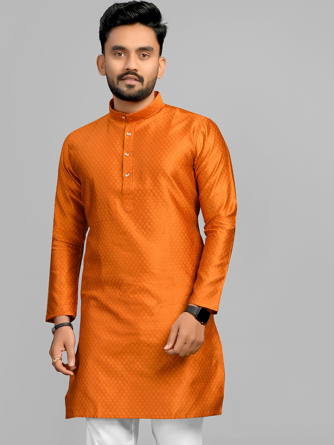 

Fashion FRICKS Men Thread Work Kurta, Orange