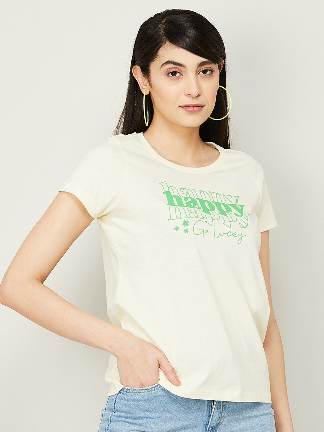 

Fame Forever by Lifestyle Women Typography Printed Pure Cotton T-shirt, Beige