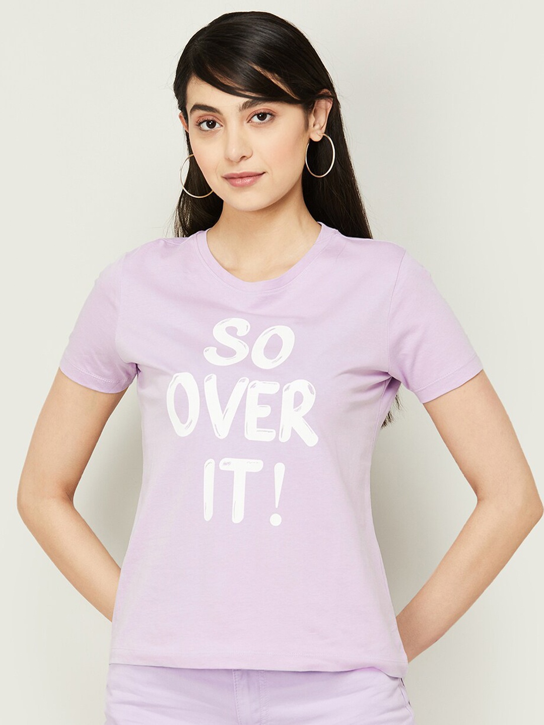 

Ginger by Lifestyle Typography Printed Pure Cotton T-shirt, Lavender