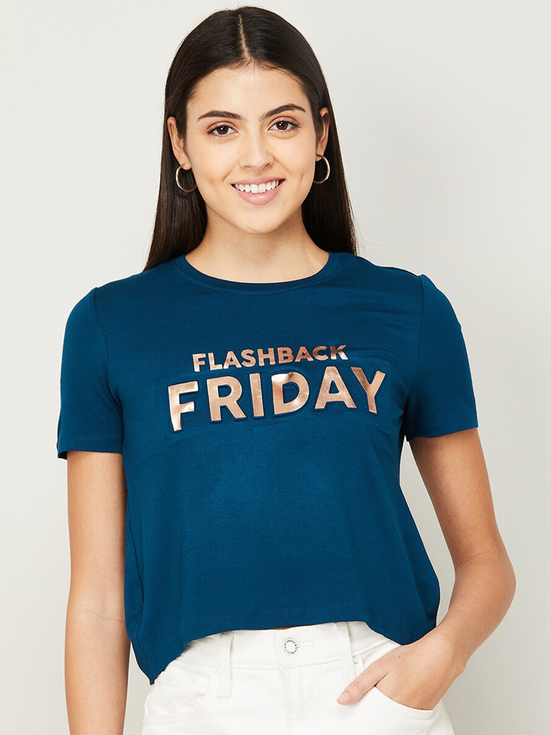 

Ginger by Lifestyle Women Typography Printed T-shirt, Navy blue