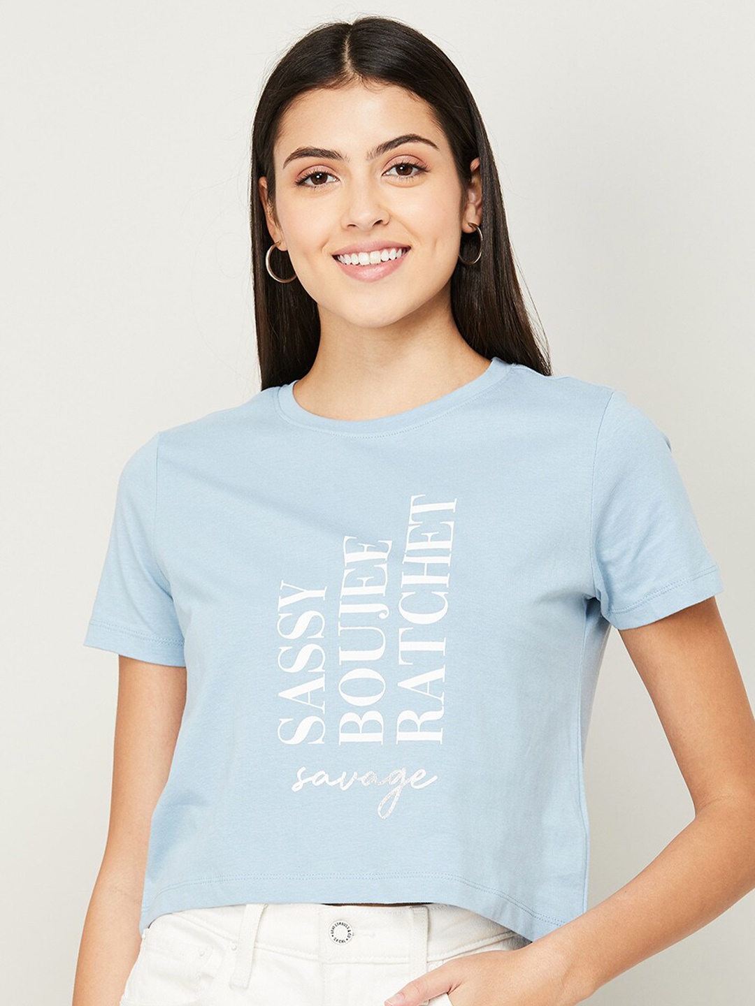 

Ginger by Lifestyle Women Typography Printed Pure Cotton T-shirt, Blue