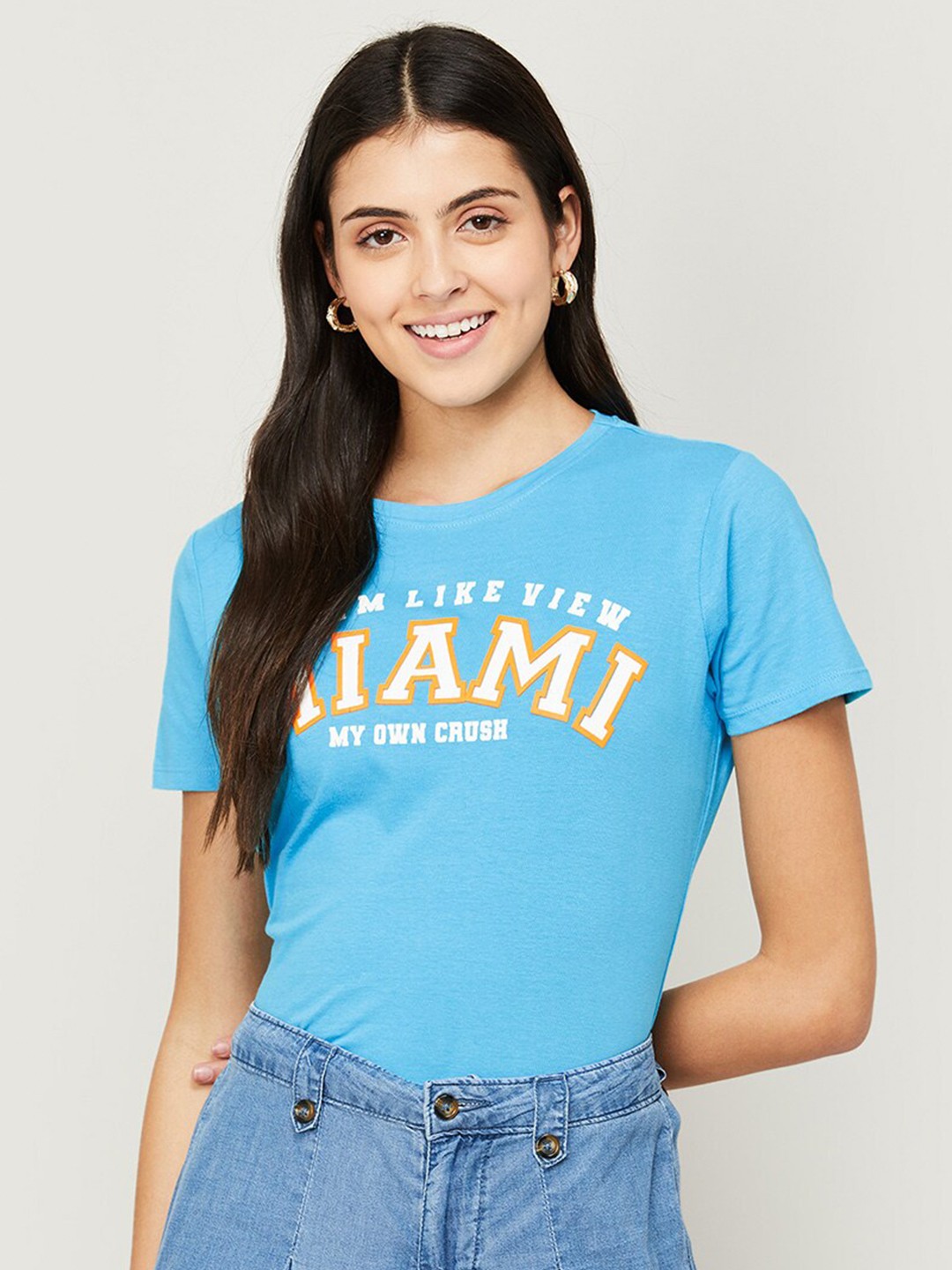 

Ginger by Lifestyle Women Typography Printed Pure Cotton T-shirt, Blue