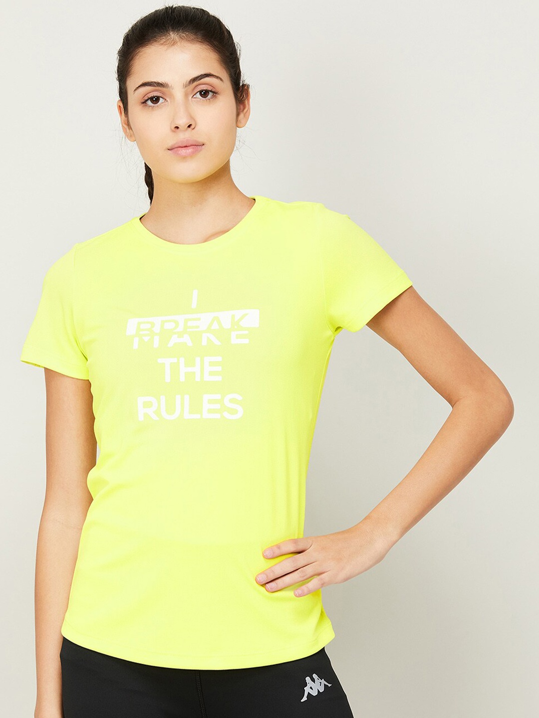 

Kappa Women Typography Printed Slim Fit T-shirt, Yellow