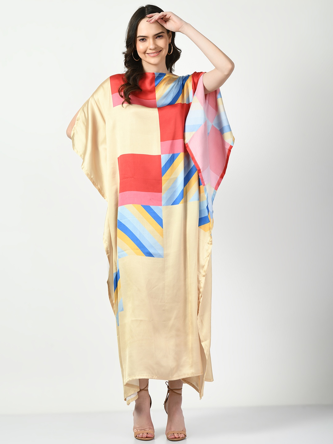 

Navvi Yellow Satin A-Line Midi Dress