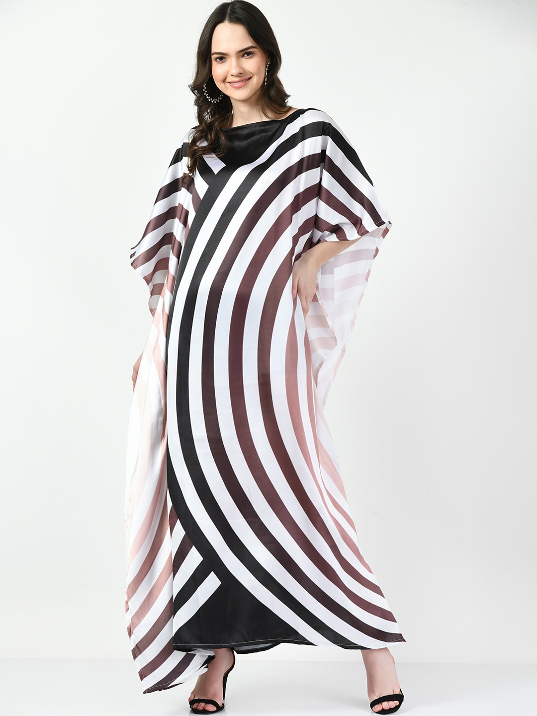 

Navvi Striped Satin Kaftan Maxi Dress, Brown