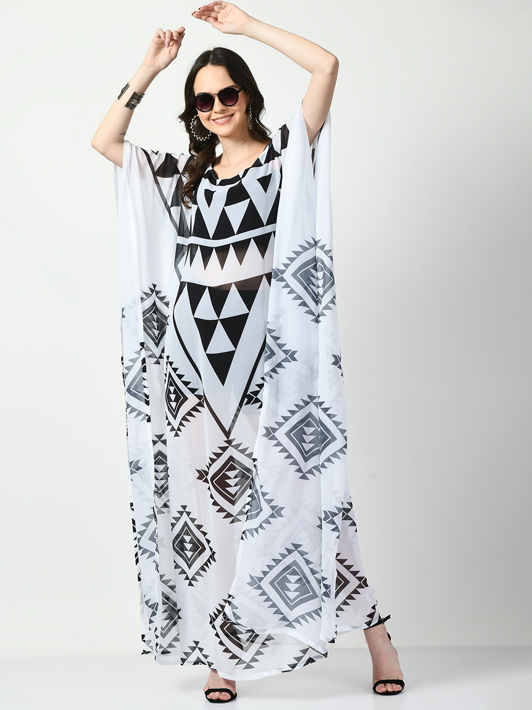 

Navvi One Shoulder Georgette Kaftan Dress, White