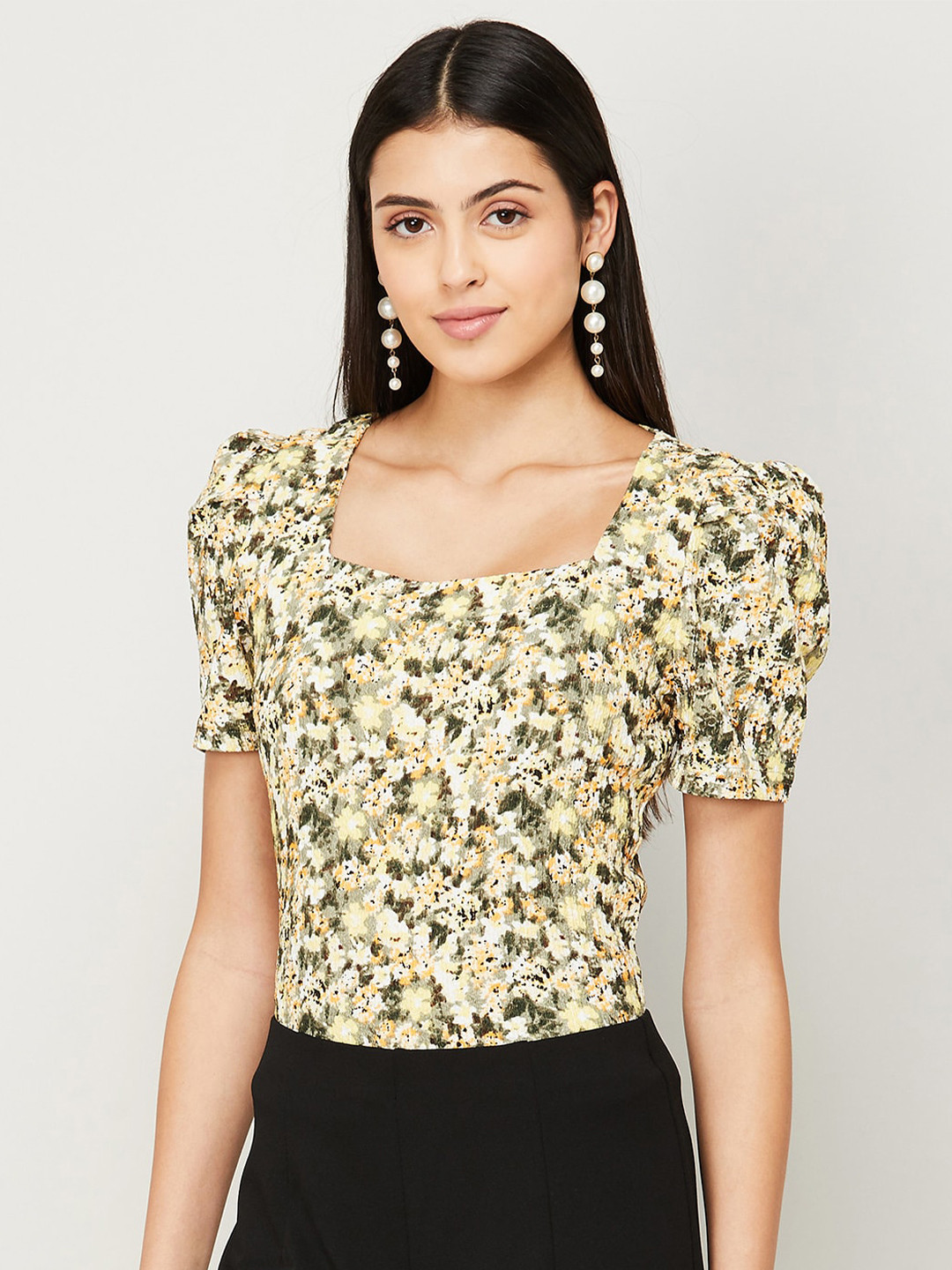 

CODE by Lifestyle Floral Print Top, Yellow