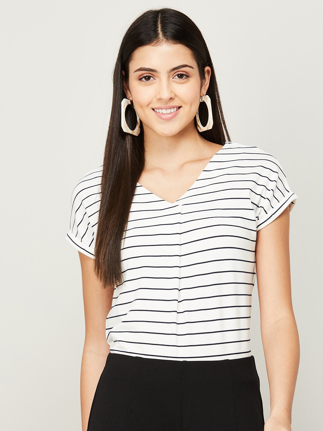 

CODE by Lifestyle Striped Extended Sleeves Top, White