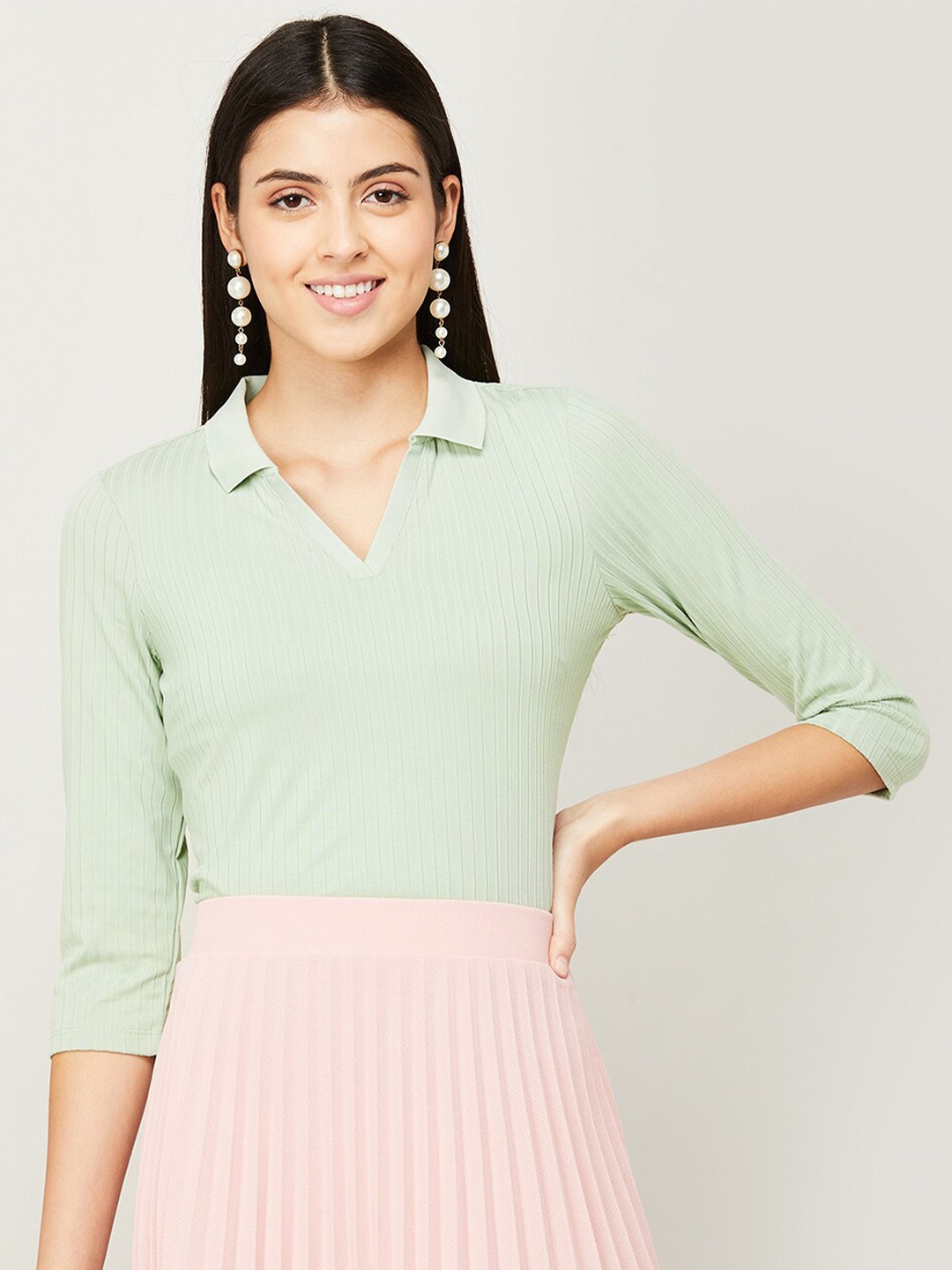 

CODE by Lifestyle Striped Shirt Style Top, Green